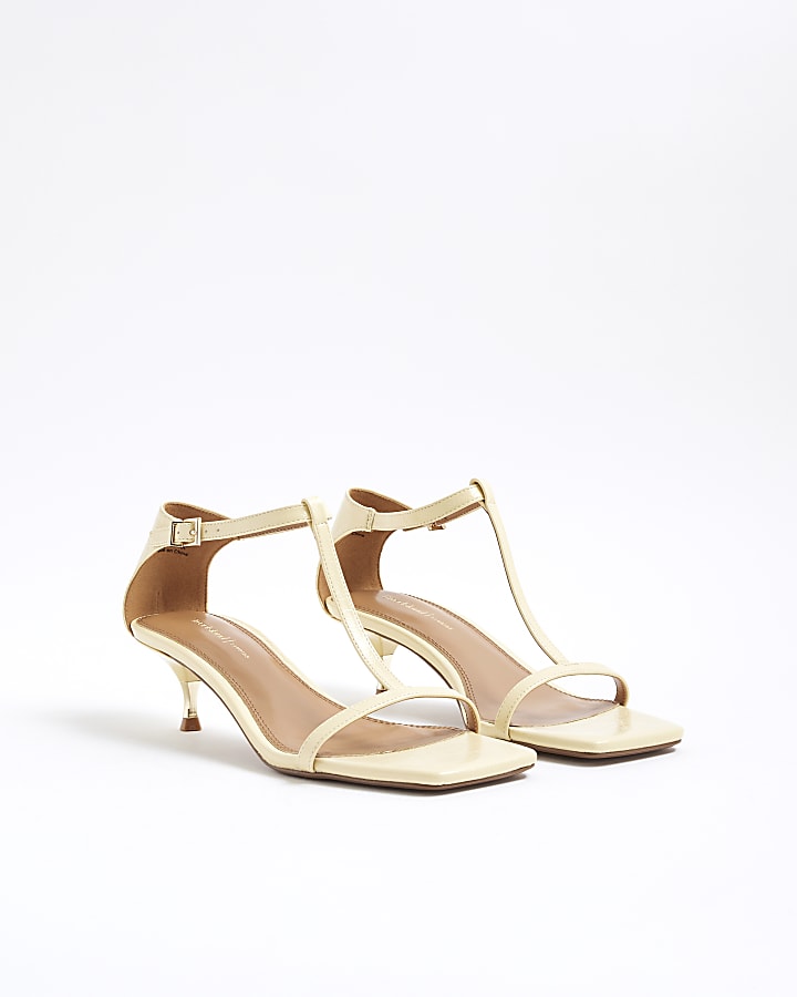 Yellow Kitten Heel T Bar Sandals