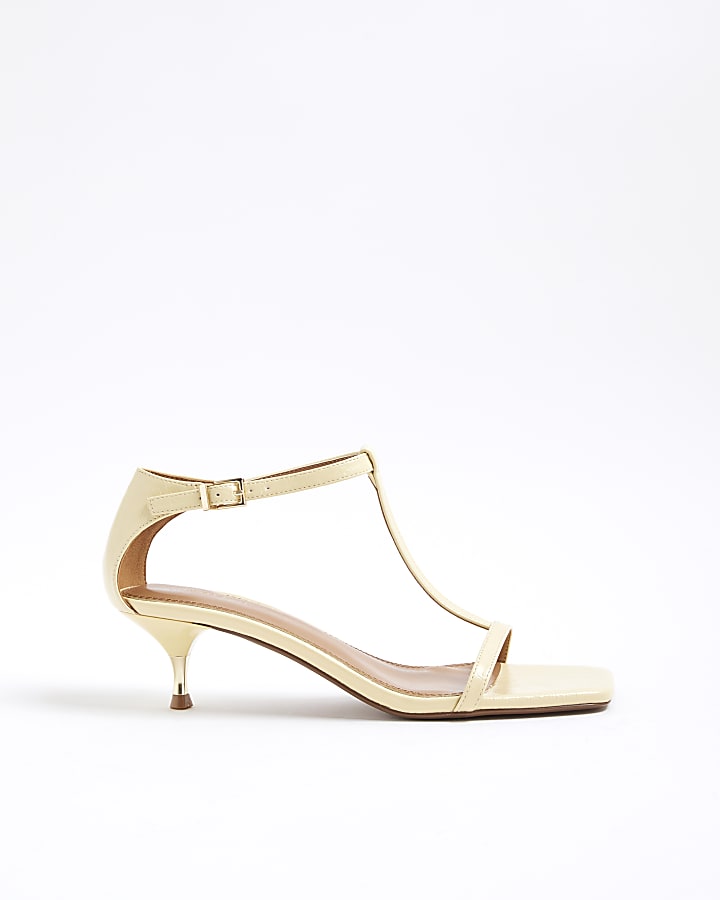 Yellow Kitten Heel T Bar Sandals