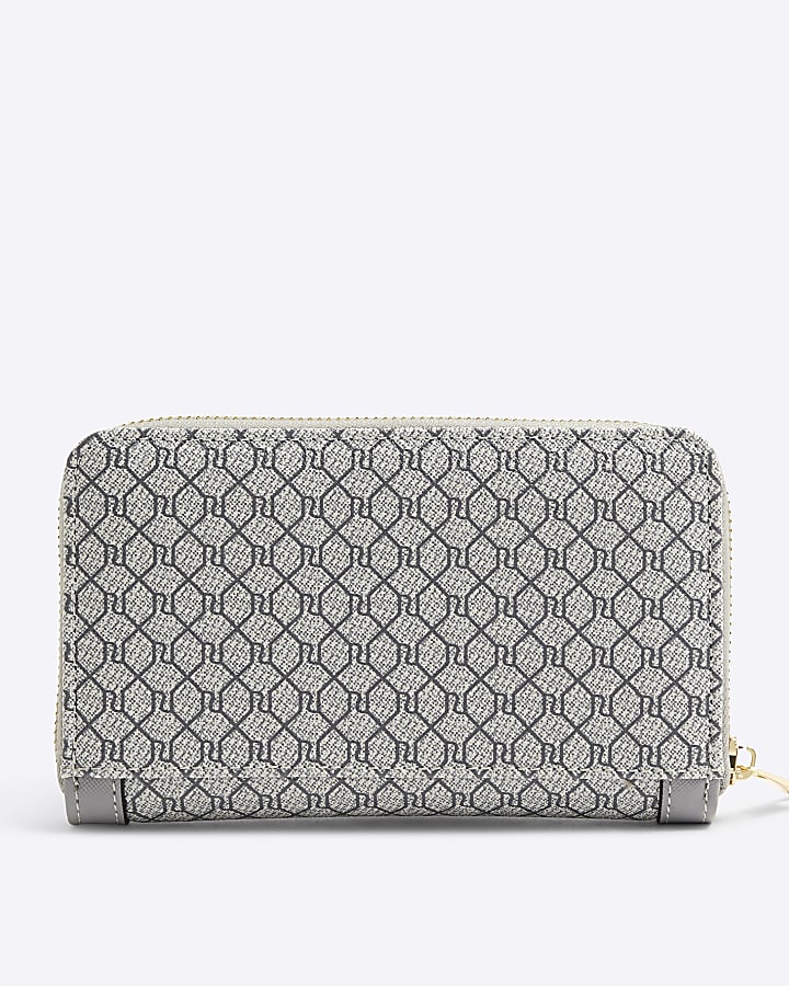 Grey RI Monogram Zip Around Envelope Purse