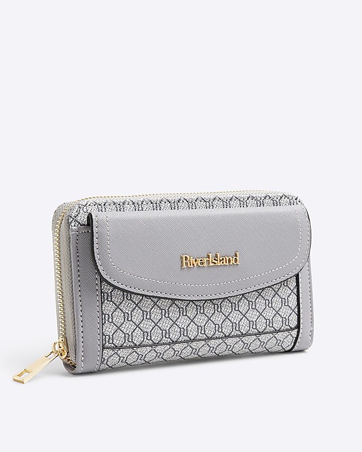 Grey RI Monogram Zip Around Envelope Purse