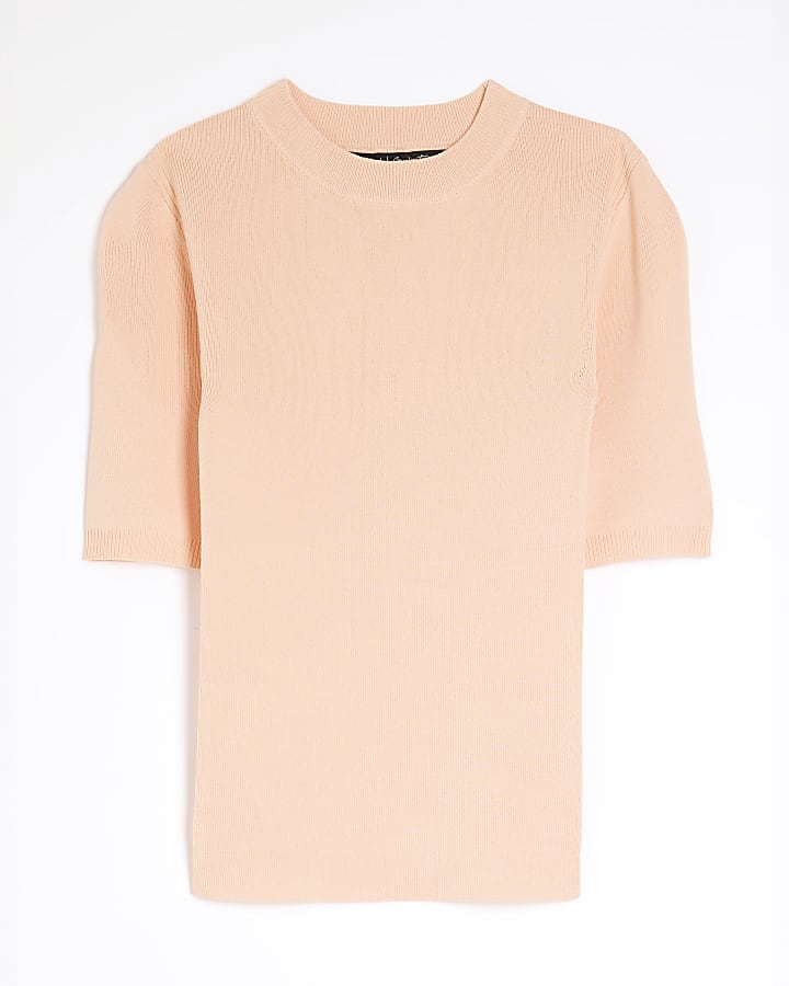 Orange Short Sleeve Fitted Knit Top