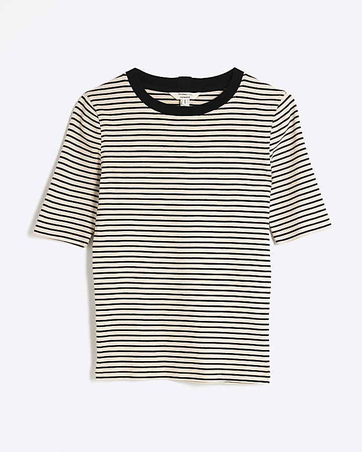 Cream Short Sleeve Stripe T-Shirt