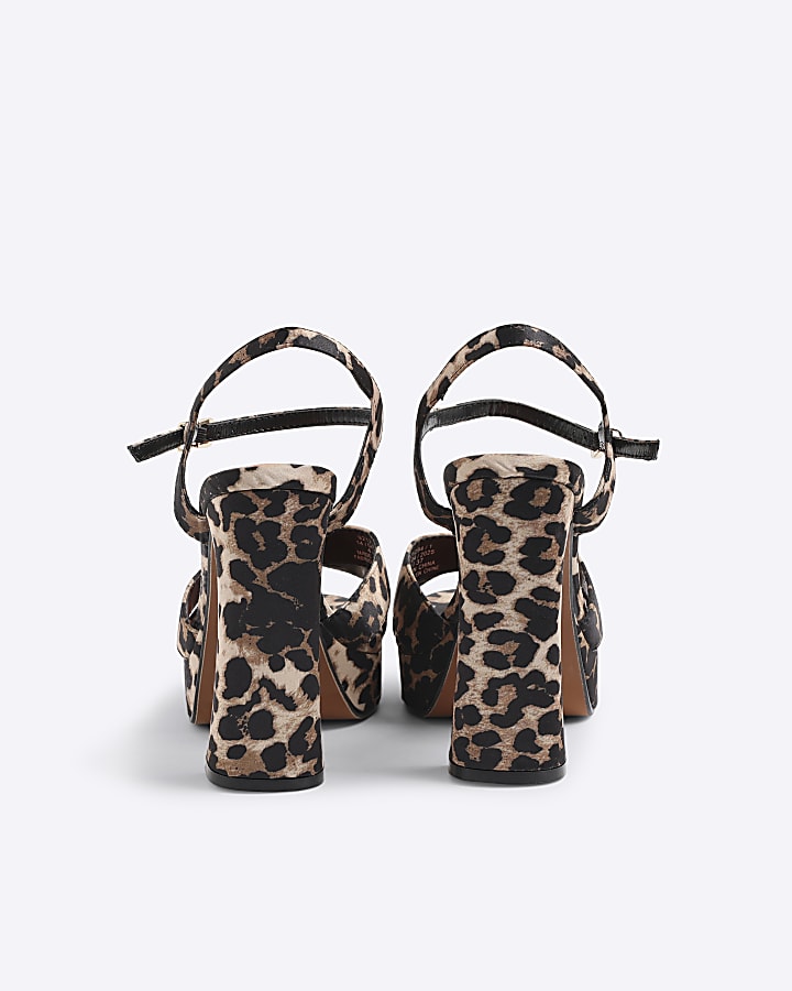 Brown Leopard Print Platform Heeled Sandals