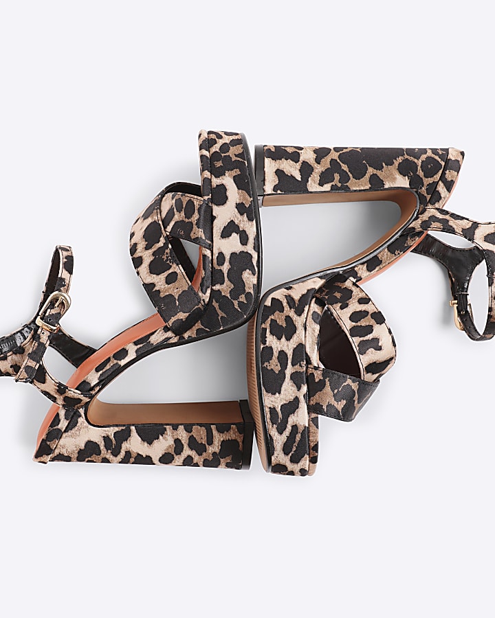 Brown Leopard Print Platform Heeled Sandals