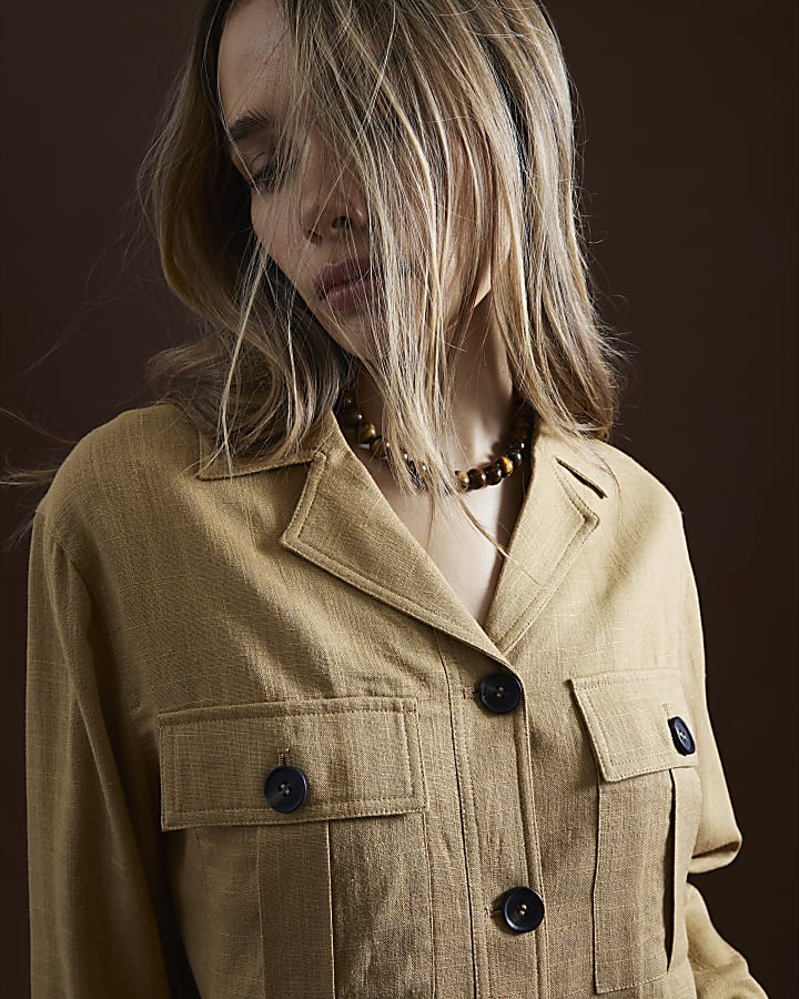 Beige Linen Blend Button Jacket