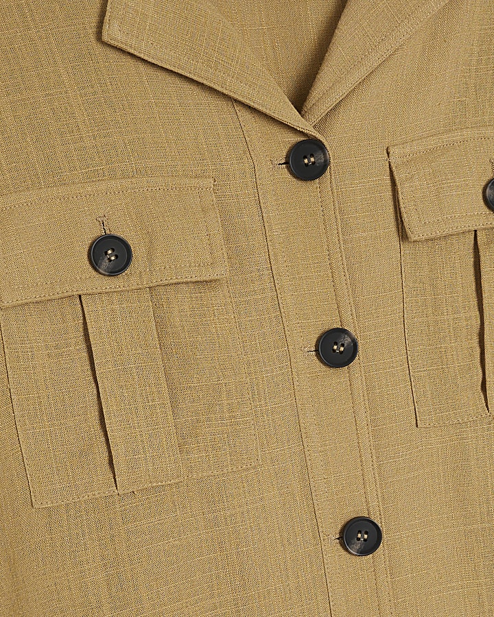 Beige Linen Blend Button Jacket