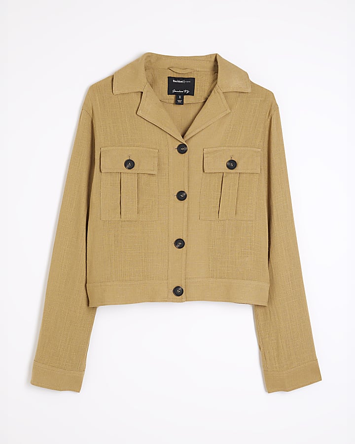 Beige Linen Blend Button Jacket