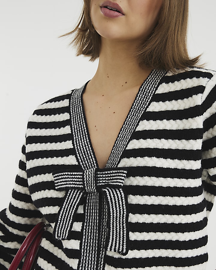 Black Long Sleeve Stripe Tie Cardigan