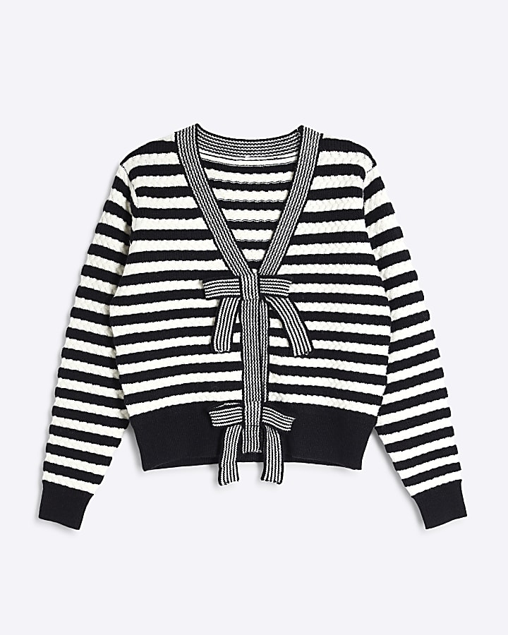 Black Long Sleeve Stripe Tie Cardigan