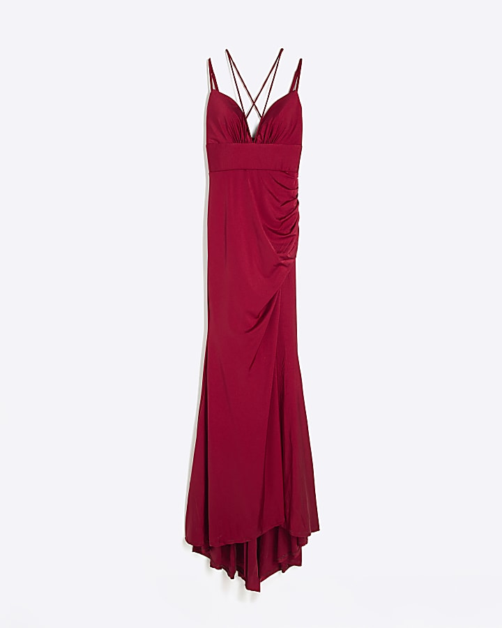 Red Sleeveless Strappy Maxi Slip Dress