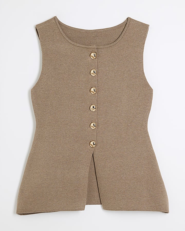 Beige Sleeveless Knit Waistcoat