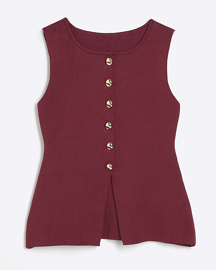 Red Sleeveless Knit Waistcoat