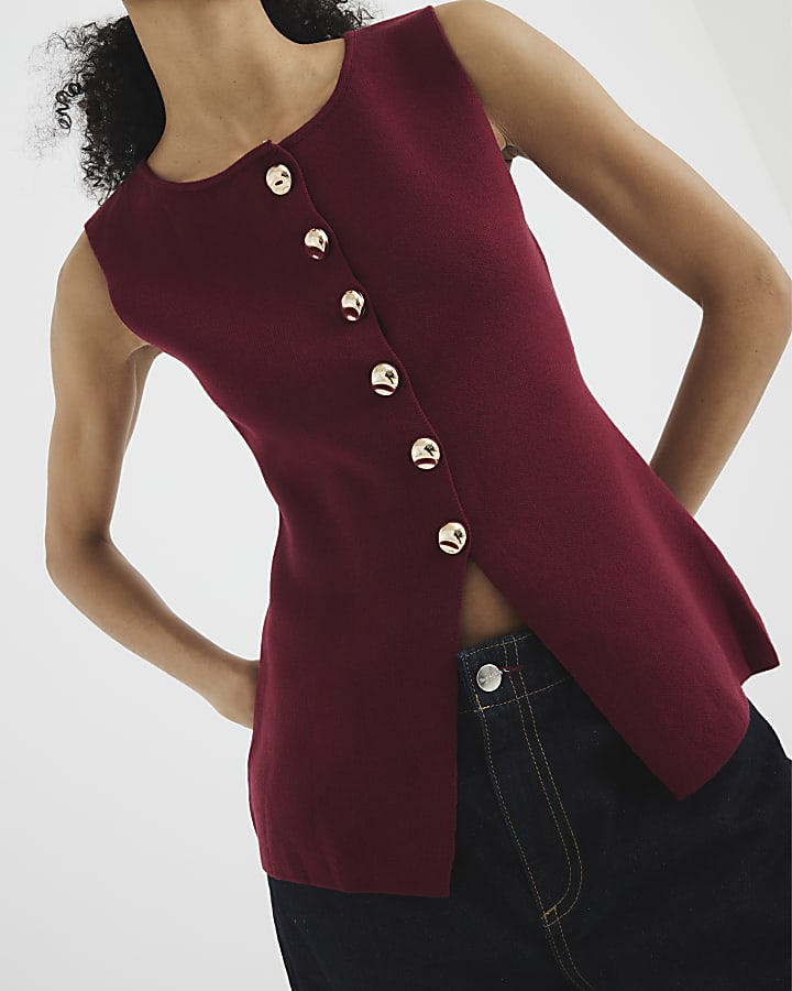 Red Sleeveless Knit Waistcoat