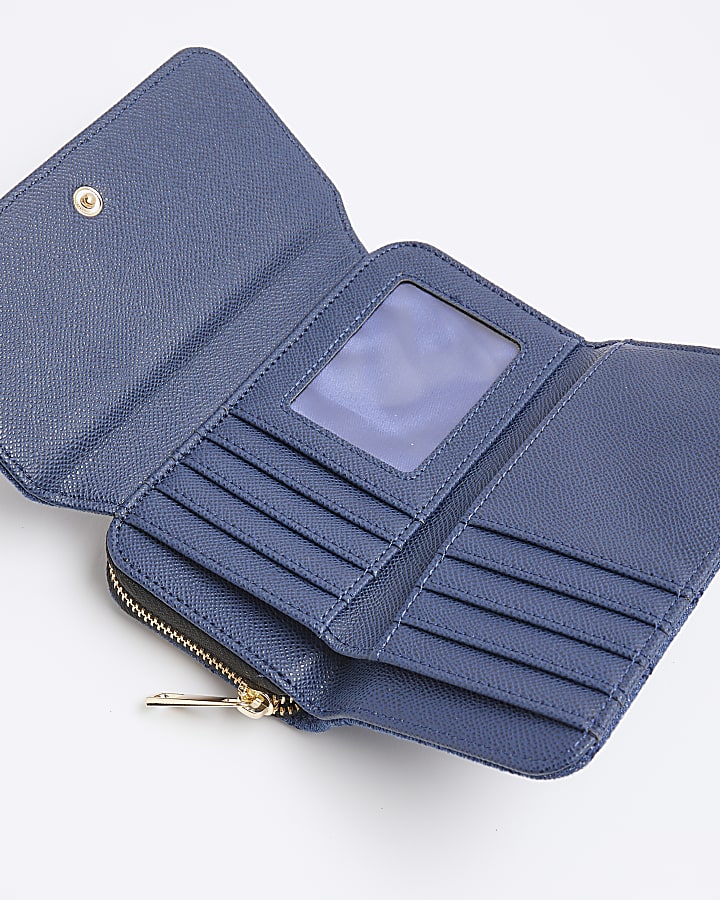 Navy Denim RI Front Flap Zip Around Purse