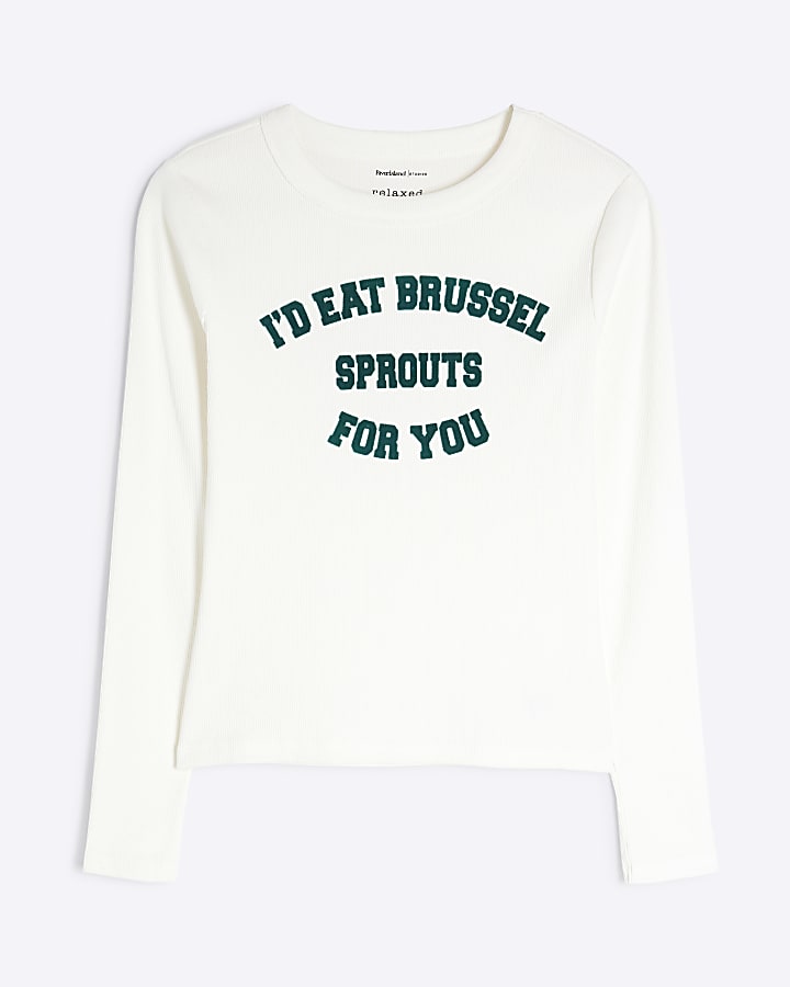 White Xmas Brussel Sprouts Slogan T-shirt