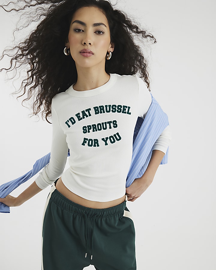 White Xmas Brussel Sprouts Slogan T-shirt