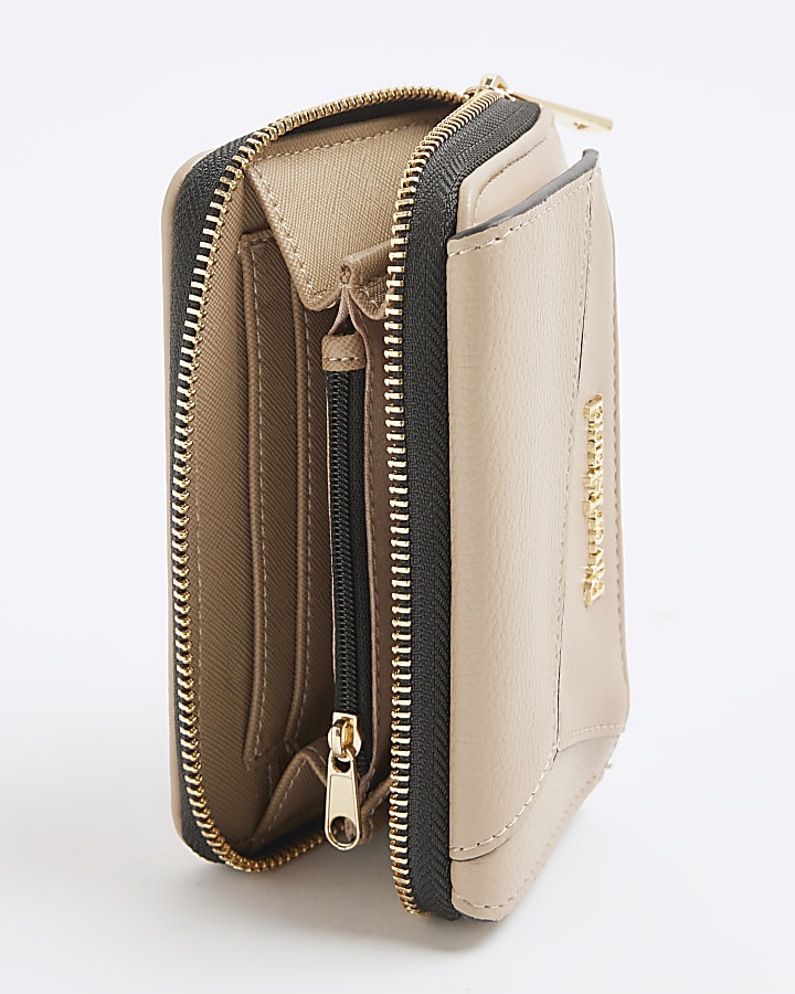 Beige Panelled Zip Purse