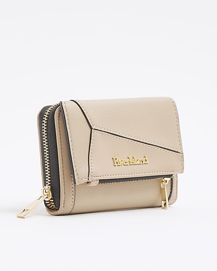 Beige Panelled Zip Purse