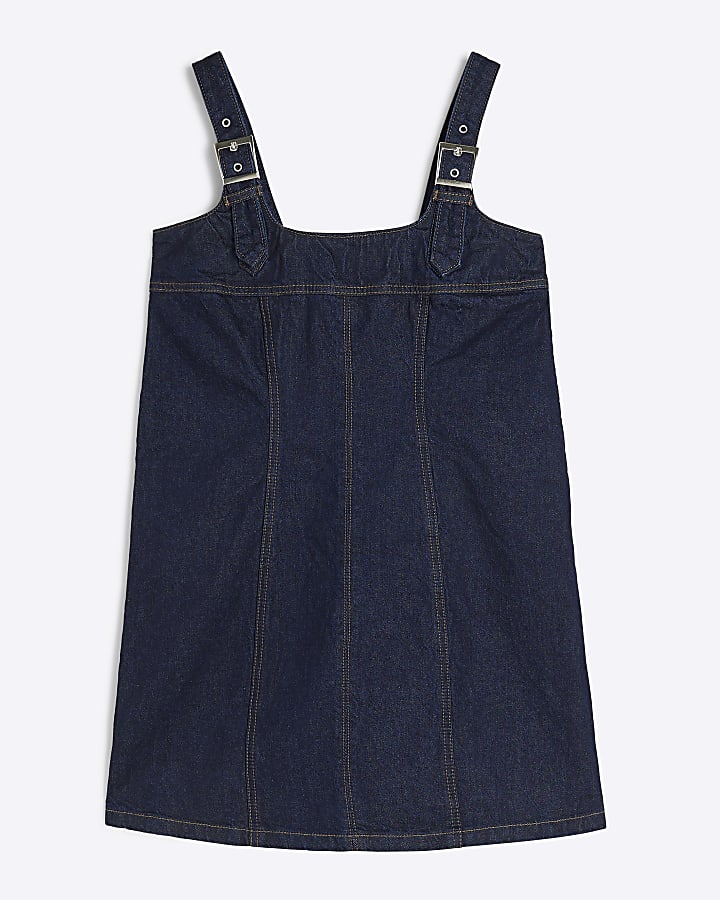 Blue Denim Buckled Pinafore Mini Dress