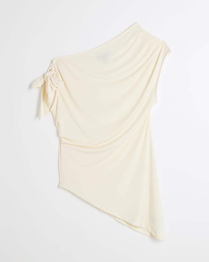 Cream Drape Tie Knot Asymmetric Top