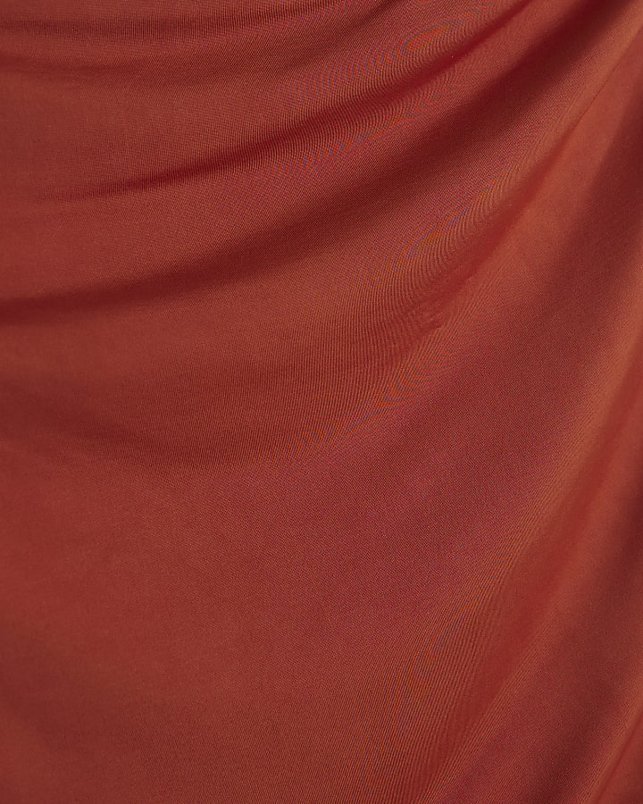 Orange Drape Tie Knot Asymmetric Top