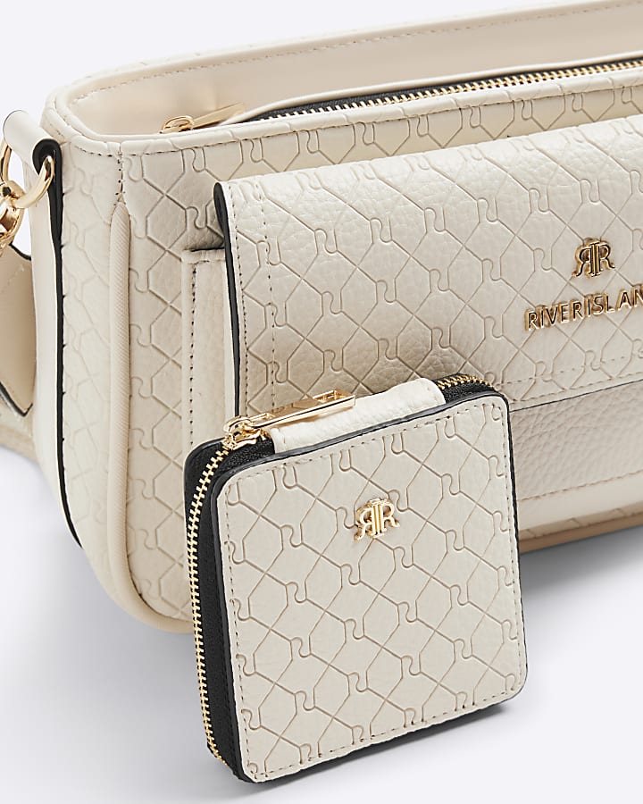 Cream RI Monogram Pouchette Cross Body Bag