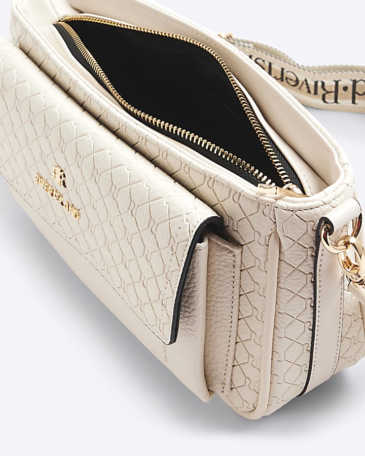 Cream RI Monogram Pouchette Cross Body Bag