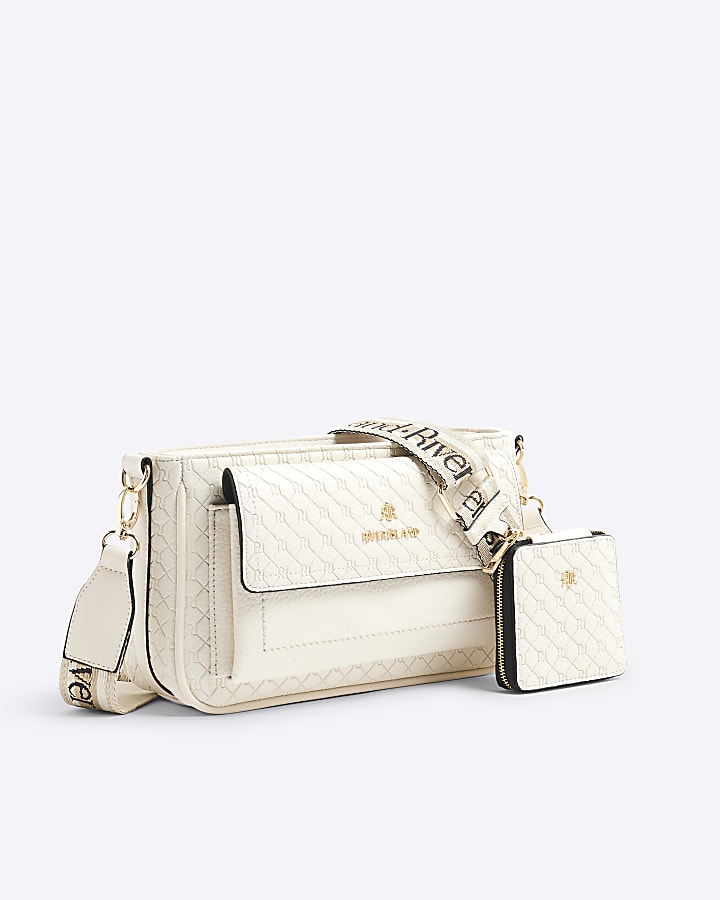 Cream RI Monogram Pouchette Cross Body Bag