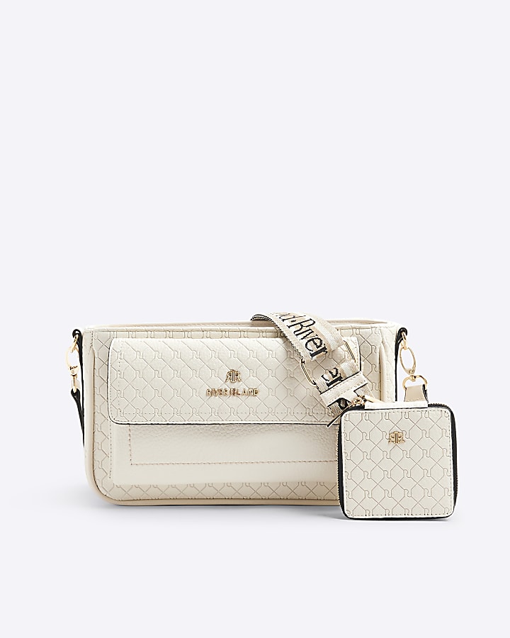 Cream RI Monogram Pouchette Cross Body Bag