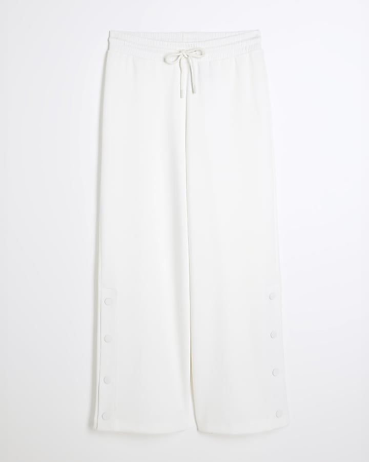 White Popper Cuff Wide Leg Joggers