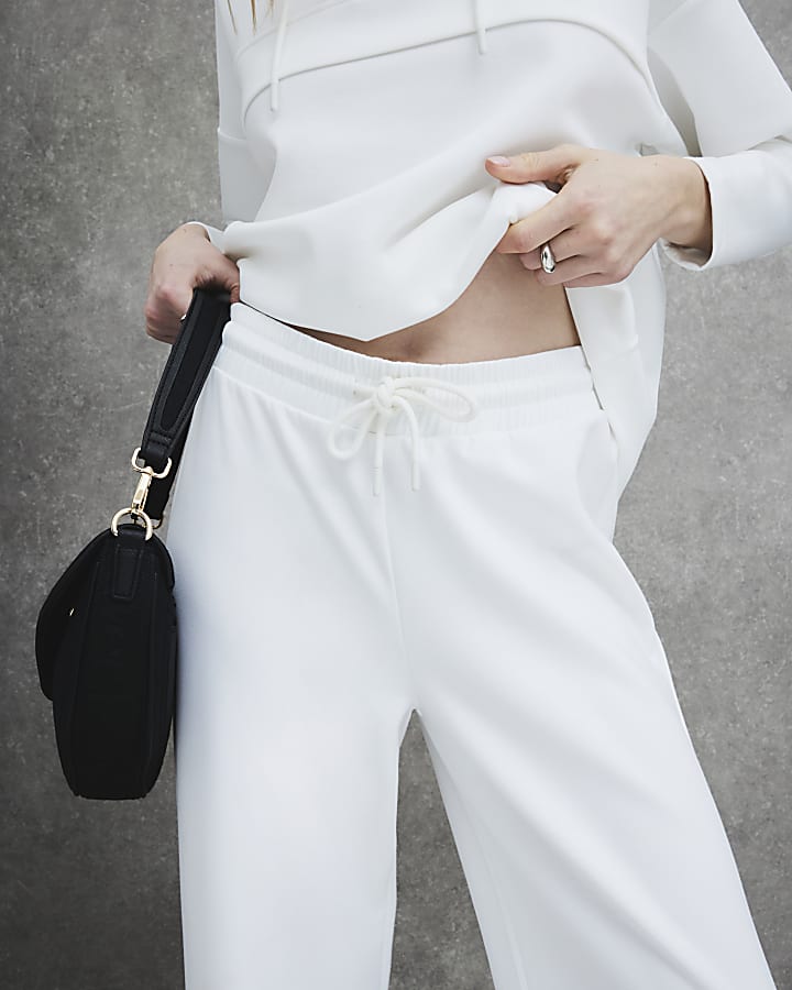 White Popper Cuff Wide Leg Joggers