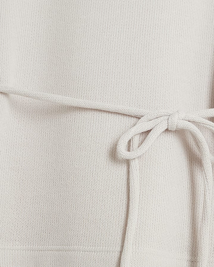 Cream Short Sleeve High Neck Tie Top