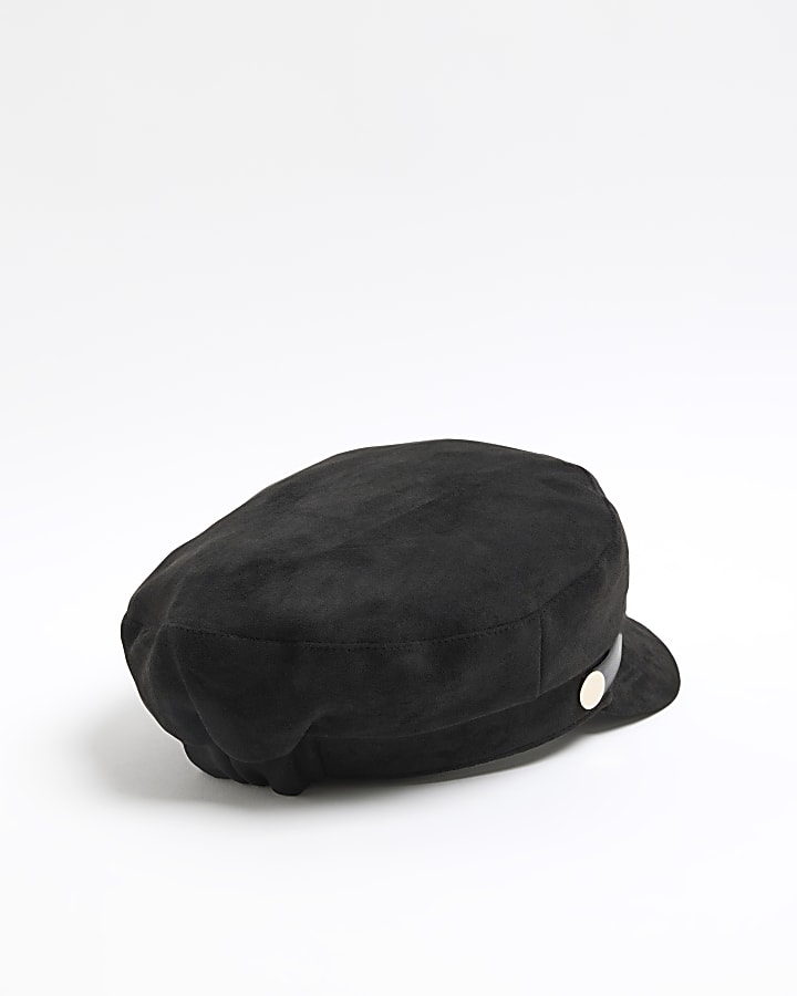 Black Suedette Snaffle Baker Boy Hat