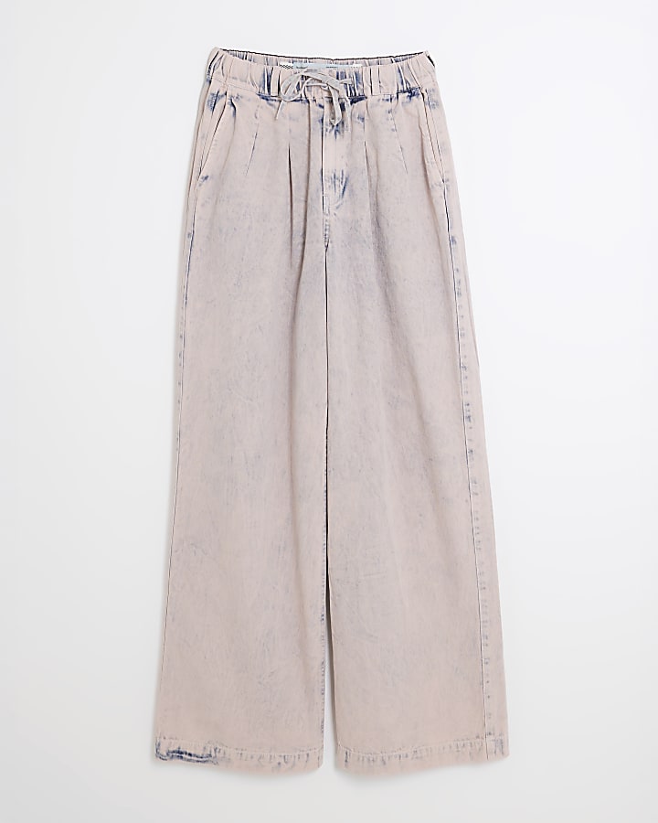 Pink Pyjama Style Wide Leg Jeans