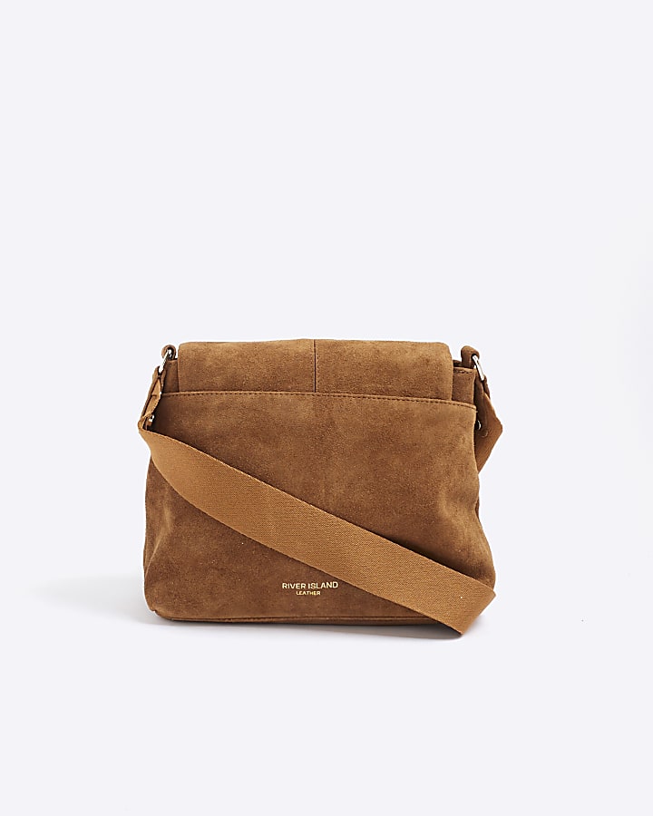 Brown Suede Zipped Messenger Bag
