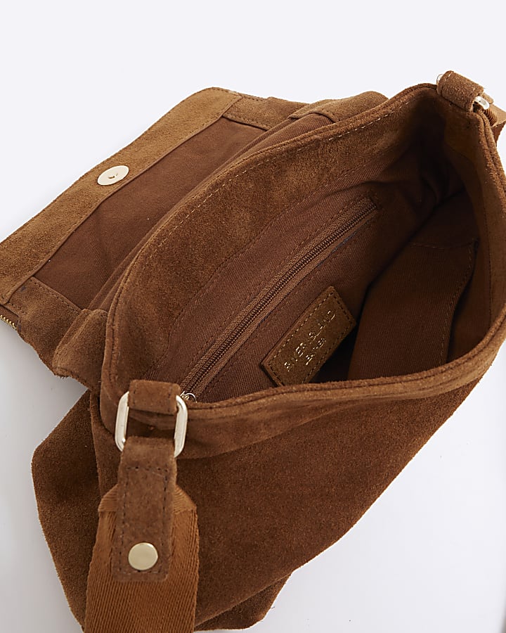 Brown Suede Zipped Messenger Bag