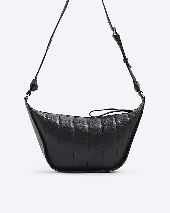 Black Leather Quilted Cross Body Bag