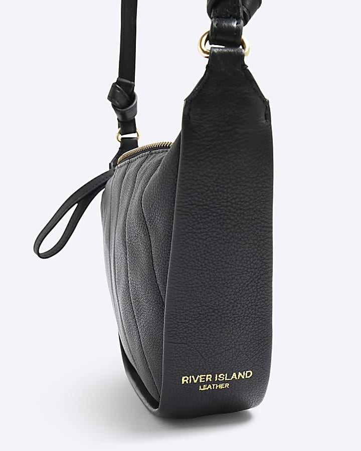 Black Leather Quilted Cross Body Bag
