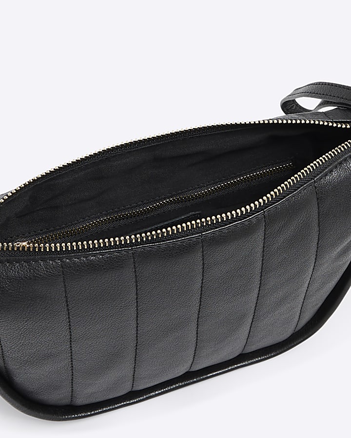 Black Leather Quilted Cross Body Bag