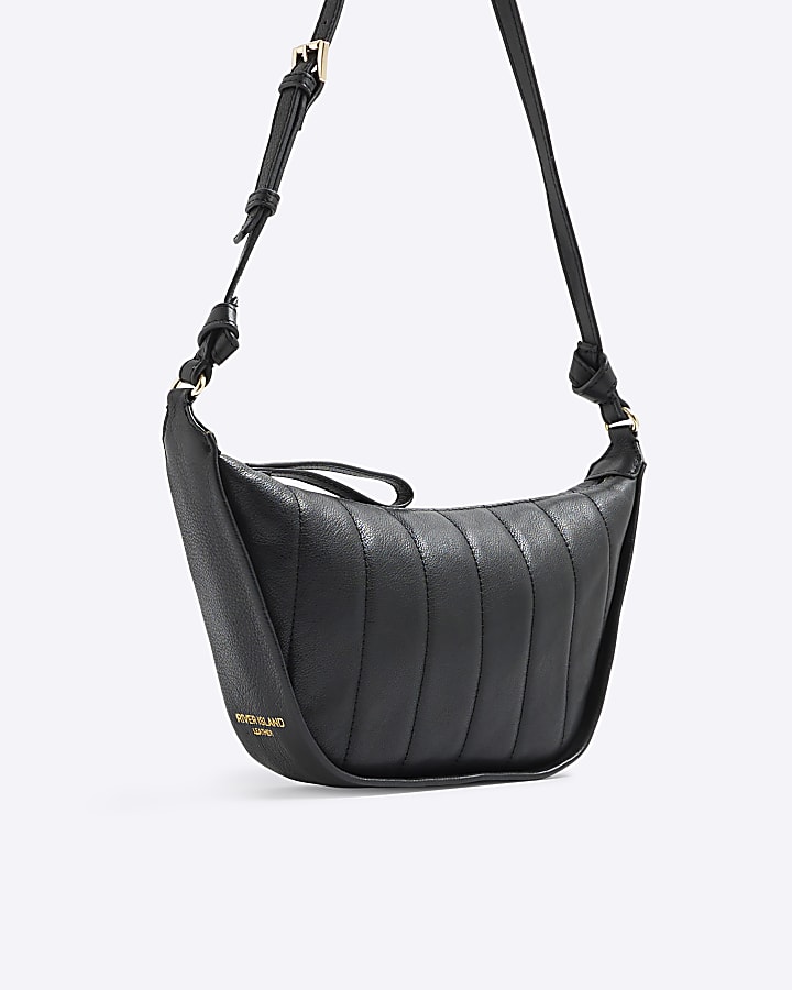 Black Leather Quilted Cross Body Bag