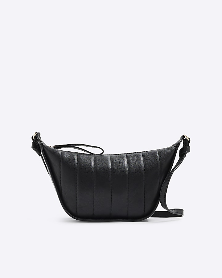 Black Leather Quilted Cross Body Bag