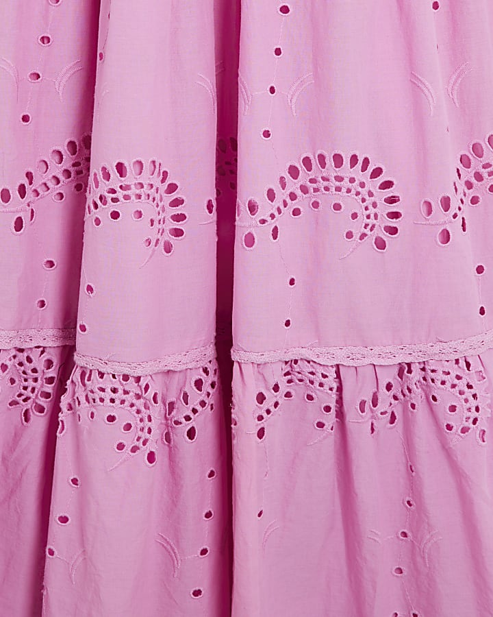 Pink Broderie Midi Dress