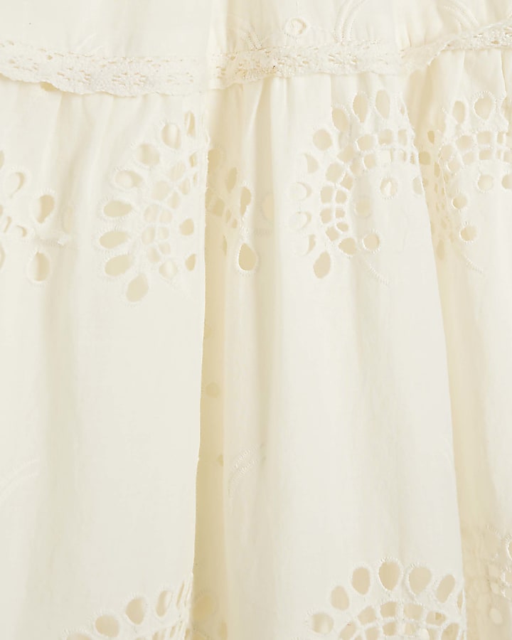 Cream Sleeveless V-neck Broderie Midi Dress