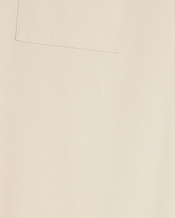 Beige Button Front Straight Leg Trousers
