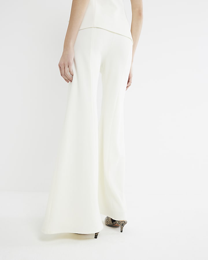 Cream Wide Leg Flare Trousers