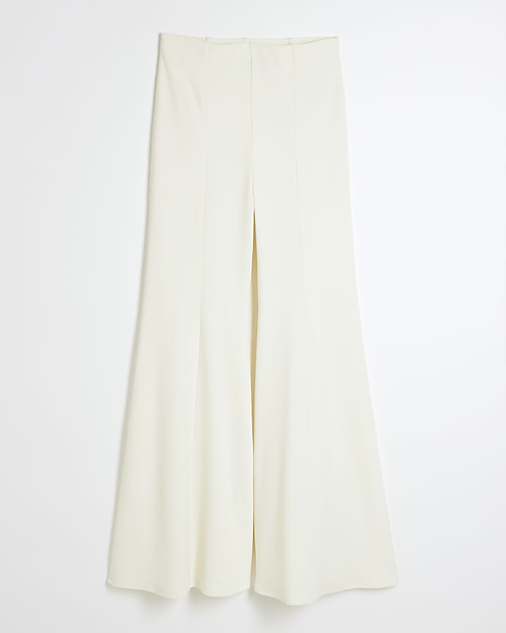 Cream Wide Leg Flare Trousers