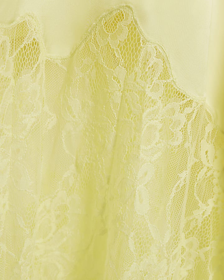 Yellow Premium Satin Lace Midi Slip Dress
