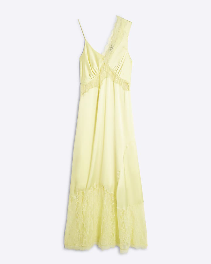 Yellow Premium Satin Lace Midi Slip Dress