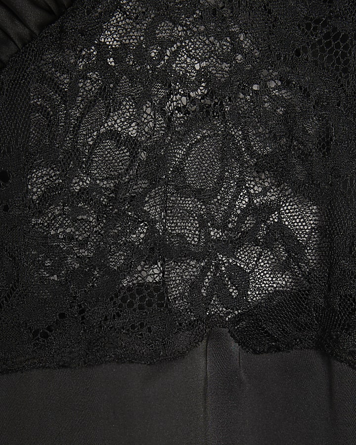 Black Premium Lace Satin Maxi Slip Dress