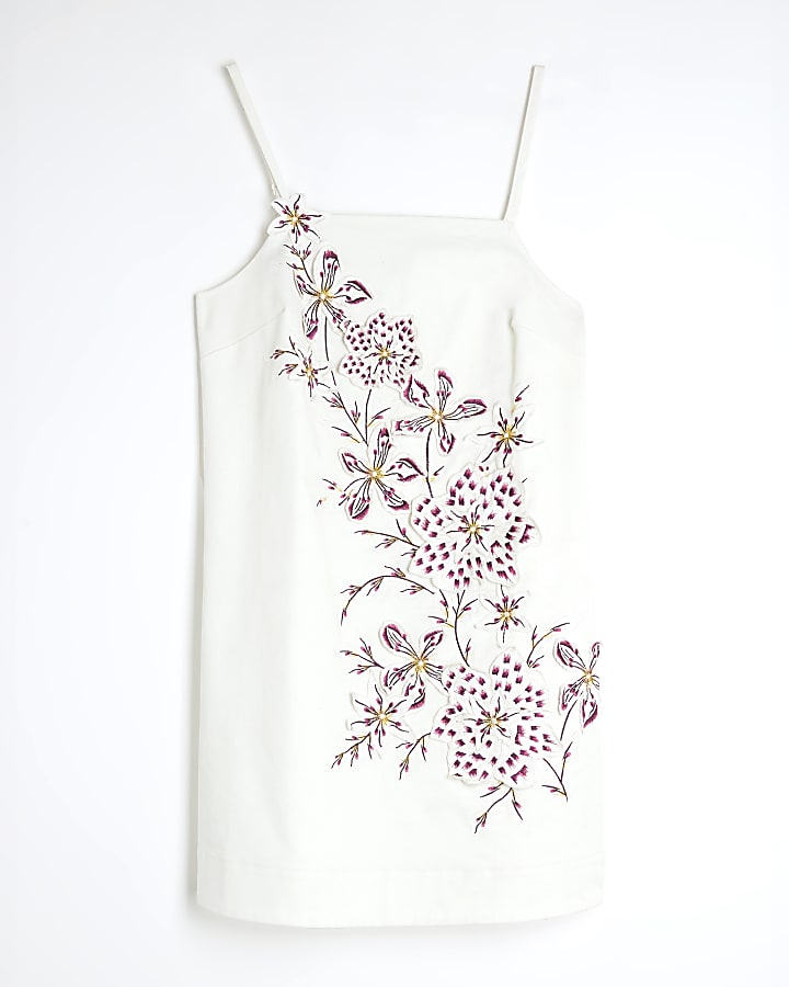 White Premium Floral Cami Shift Mini Dress